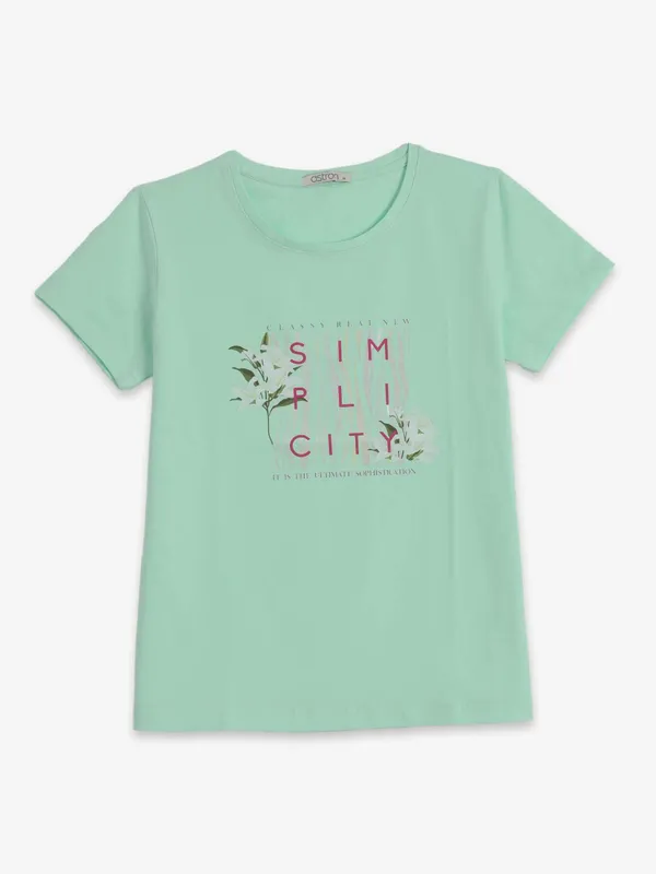 ASTRON mint green printed cotton t-shirt for women