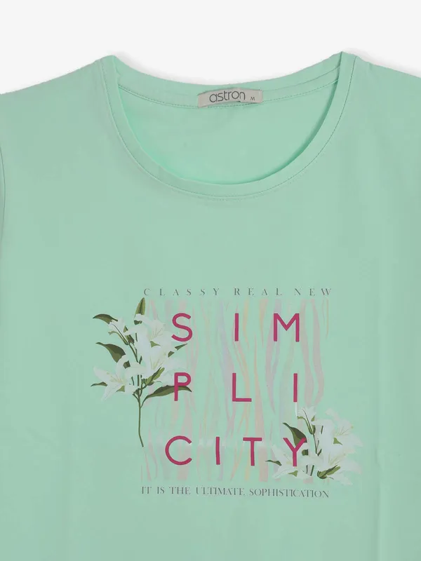 ASTRON mint green printed cotton t-shirt for women