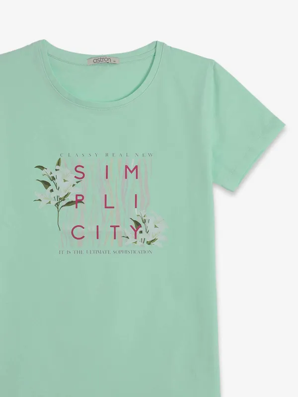 ASTRON mint green printed cotton t-shirt for women