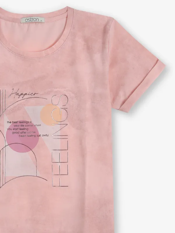 ASTRON pink printed cotton t-shirt