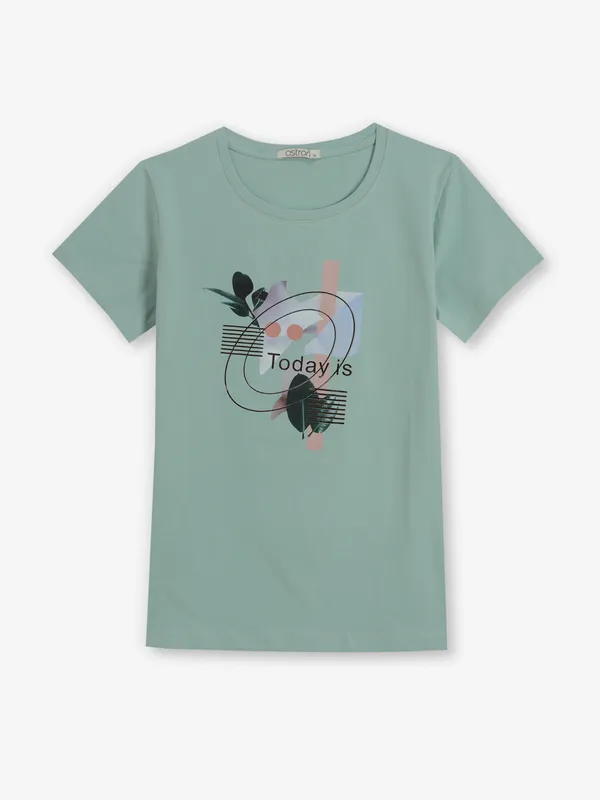 ASTRON pista green printed cotton t-shirt