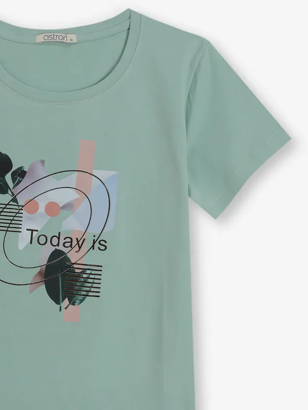 ASTRON pista green printed cotton t-shirt