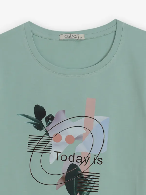 ASTRON pista green printed cotton t-shirt