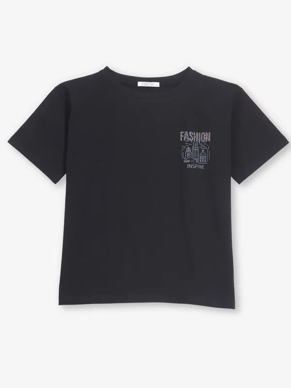 ASTRON printed black cotton t-shirt