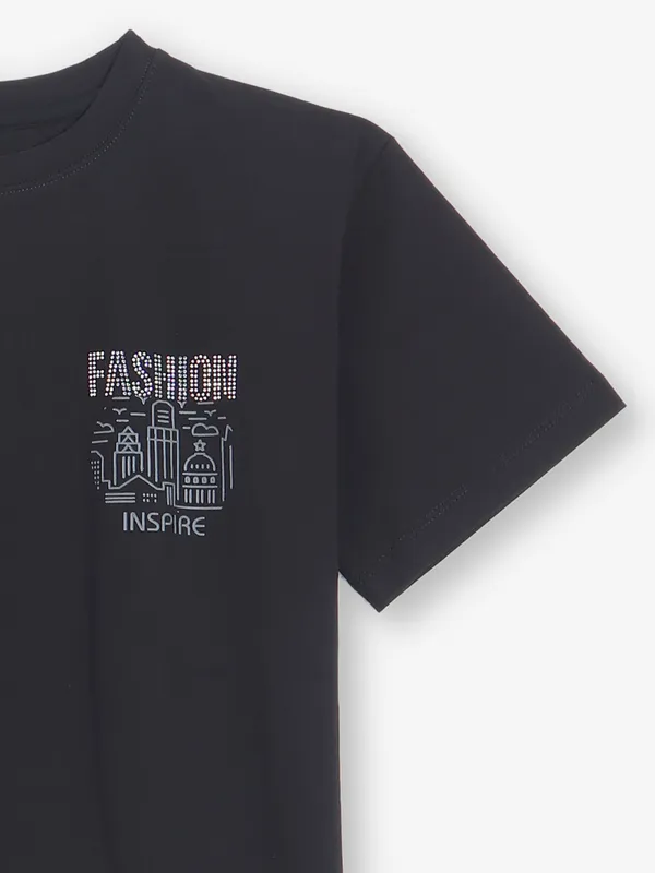 ASTRON printed black cotton t-shirt