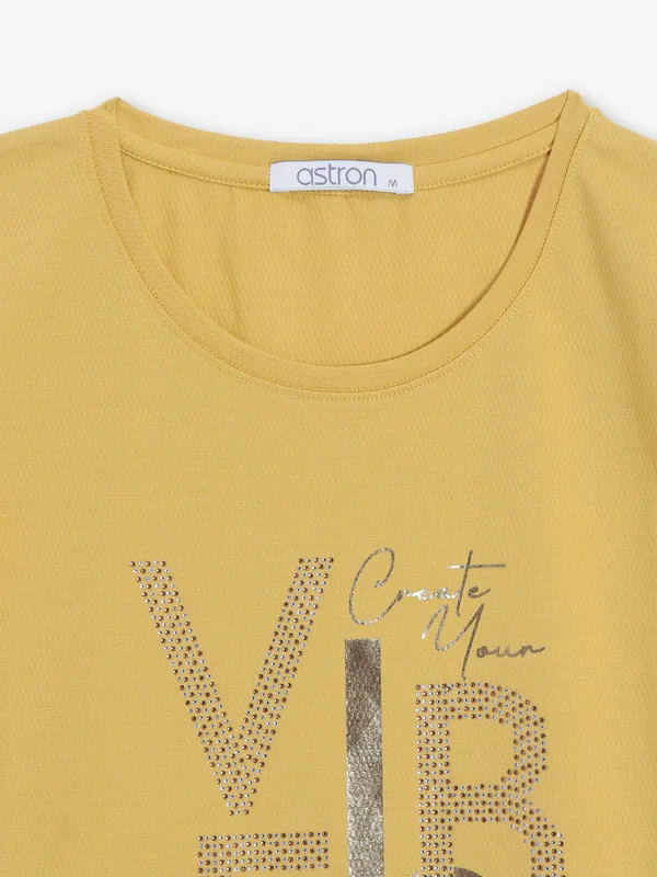 ASTRON printed mustard yellow cotton t-shirt