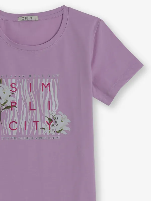 ASTRON purple printed cotton t-shirt