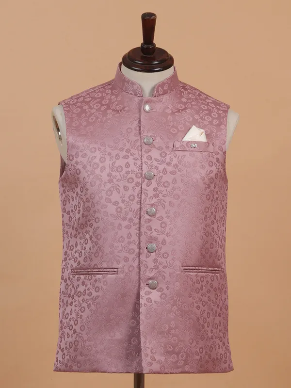 Atrractive light wine brocade waistcoat set