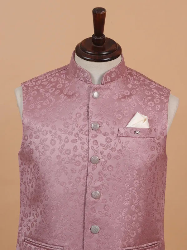 Atrractive light wine brocade waistcoat set