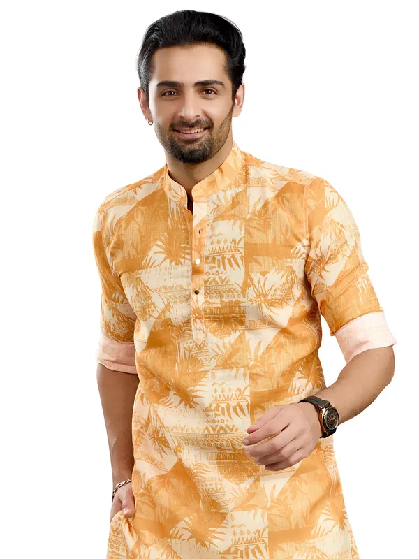 Attarctive golden printed festive kurta