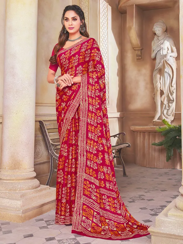 Red crepe saree for festive seasons