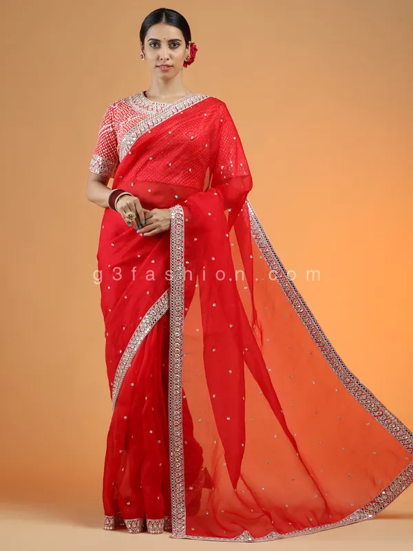 Red organza saree for wedding events