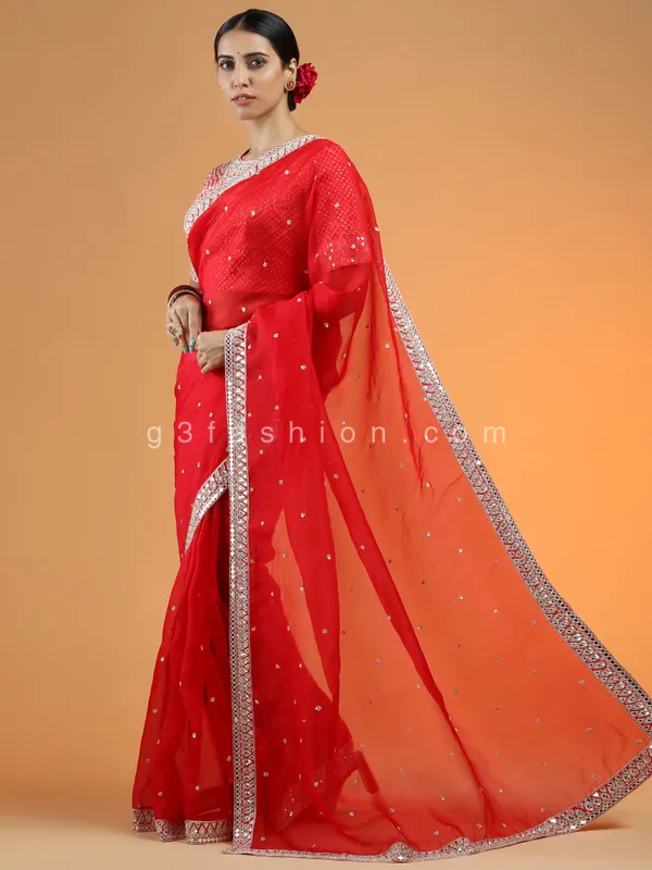 Red organza saree for wedding events