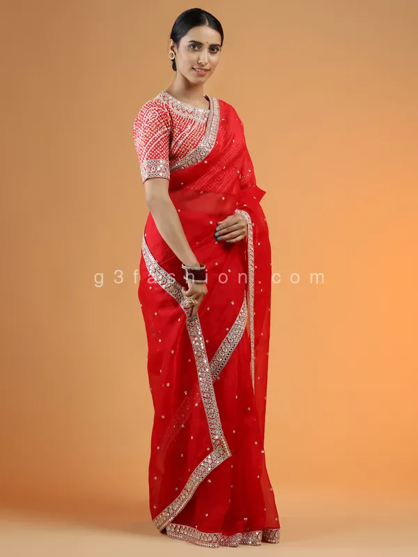 Red organza saree for wedding events