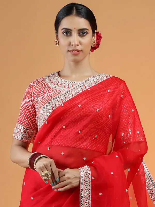Red organza saree for wedding events