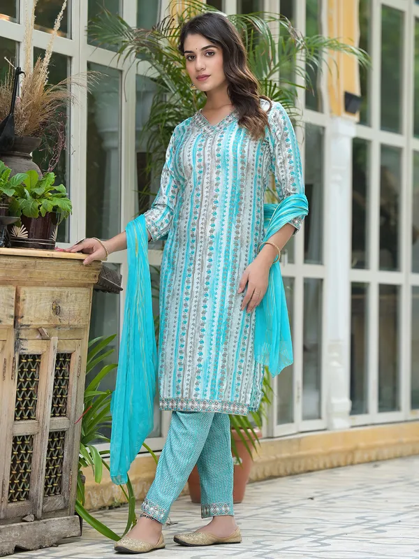 Attractive aqua cotton kurti set