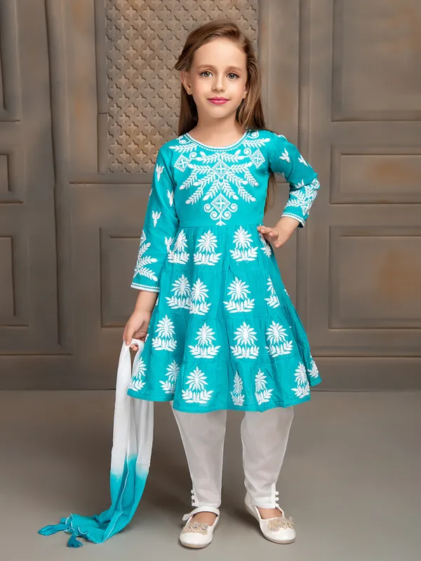 Attractive aqua cotton salwar suit