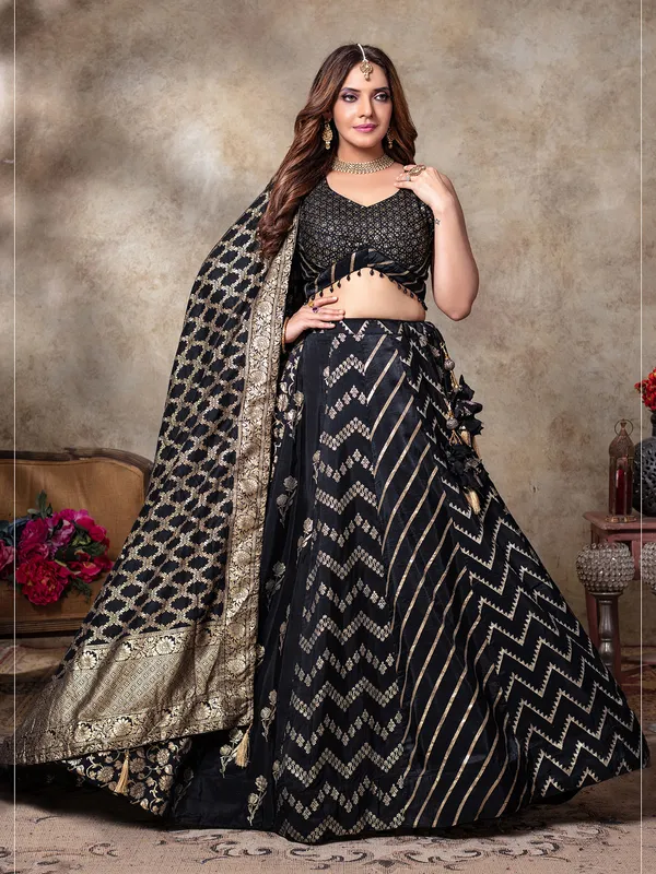 Attractive black silk lehenga choli