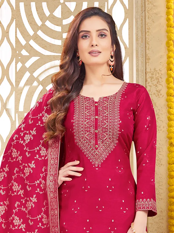 Attractive bright maroon silk salwar suit