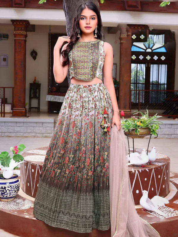 Attractive brown georgette wedding lehenga choli