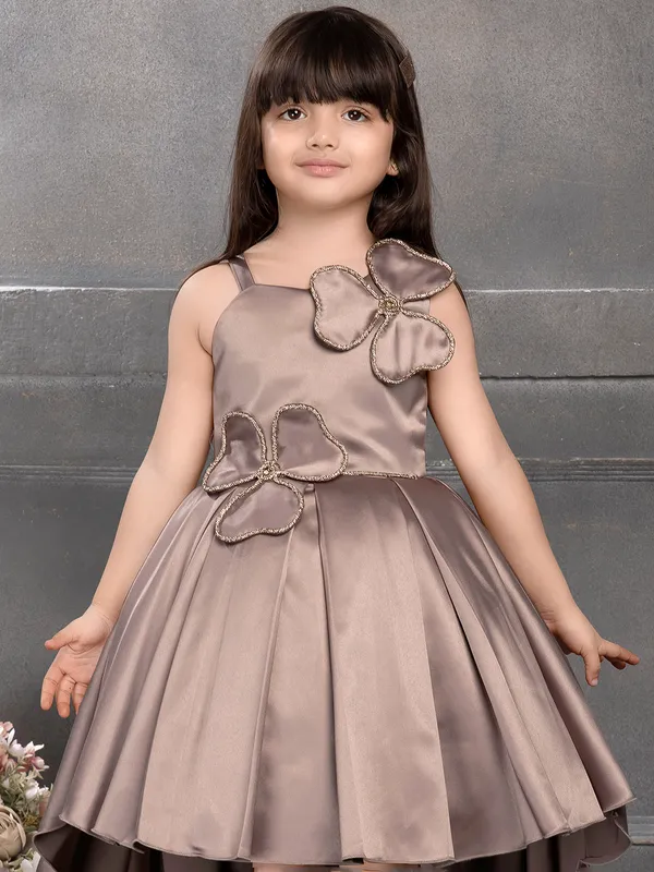 Attractive brown satin silk frock for girls