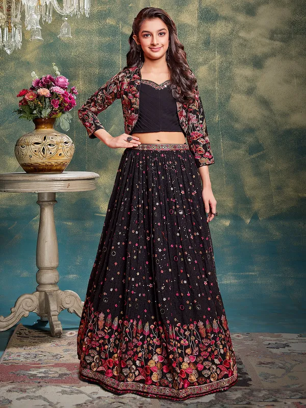 Attractive georgette black lehenga choli with jacket