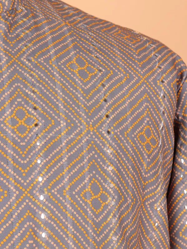 Attractive grey cotton kurta suit with print