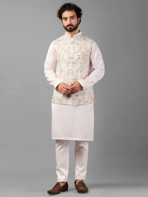 Attractive light pink silk waistcoat set