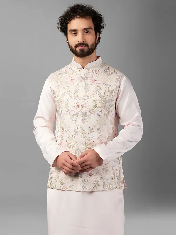 Attractive light pink silk waistcoat set