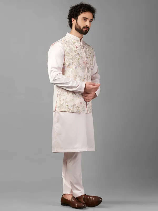 Attractive light pink silk waistcoat set