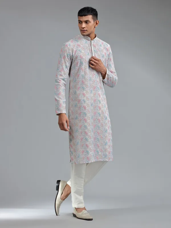 Attractive light purple silk kurta suit