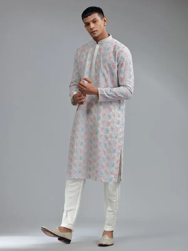 Attractive light purple silk kurta suit