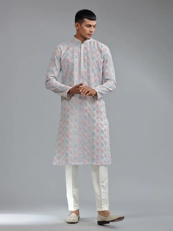 Attractive light purple silk kurta suit