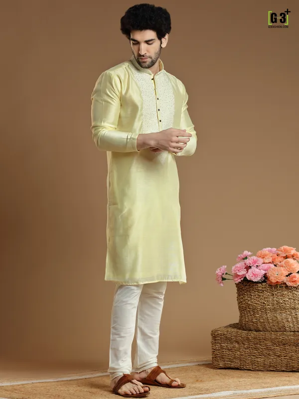 Attractive lime yellow silk kurta suit for festivals