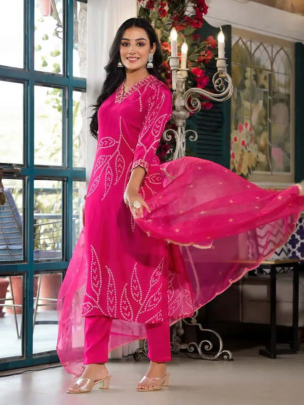 Attractive magenta silk printed kurti set