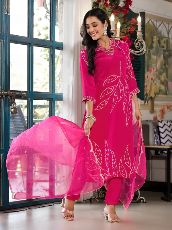 Attractive magenta silk printed kurti set