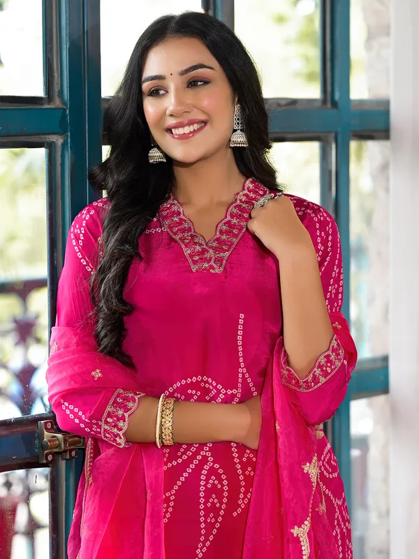 Attractive magenta silk printed kurti set