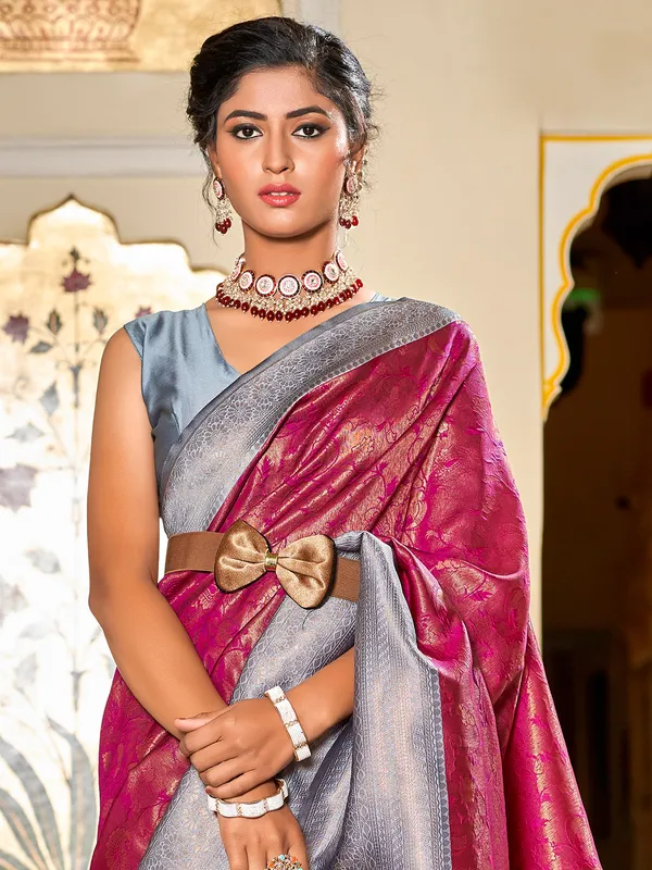 Attractive magenta silk wedding saree
