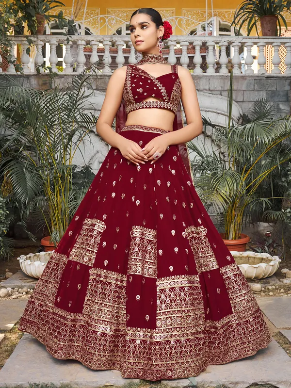 Attractive maroon georgette lehenga choli