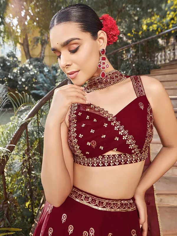 Attractive maroon georgette lehenga choli