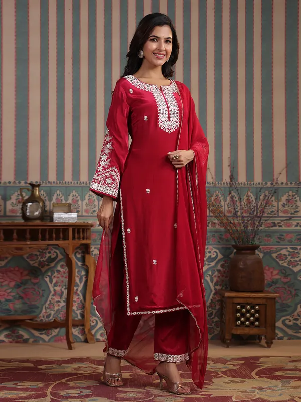 Attractive maroon silk kurti set