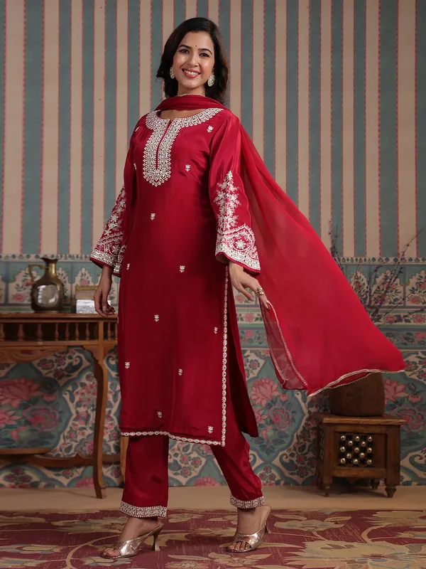 Attractive maroon silk kurti set