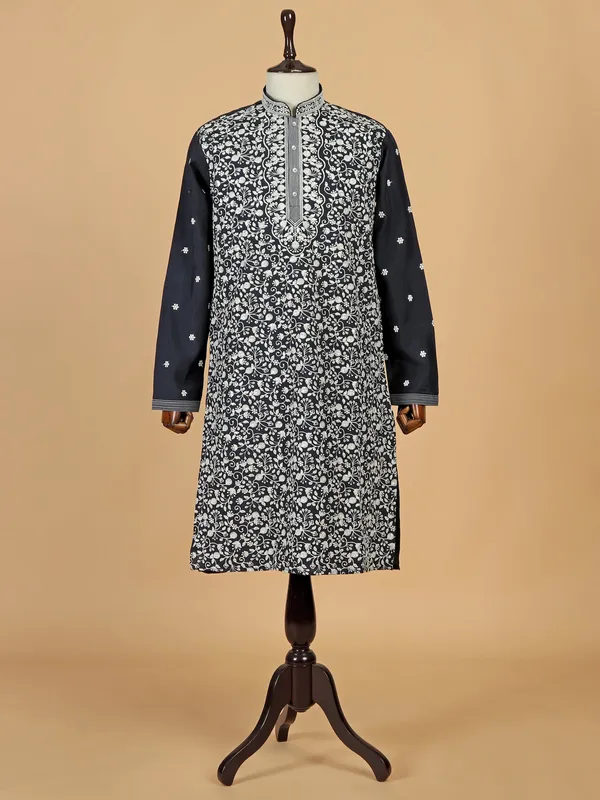Attractive navy silk kurta pajama