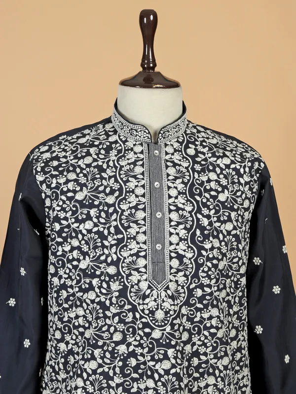Attractive navy silk kurta pajama