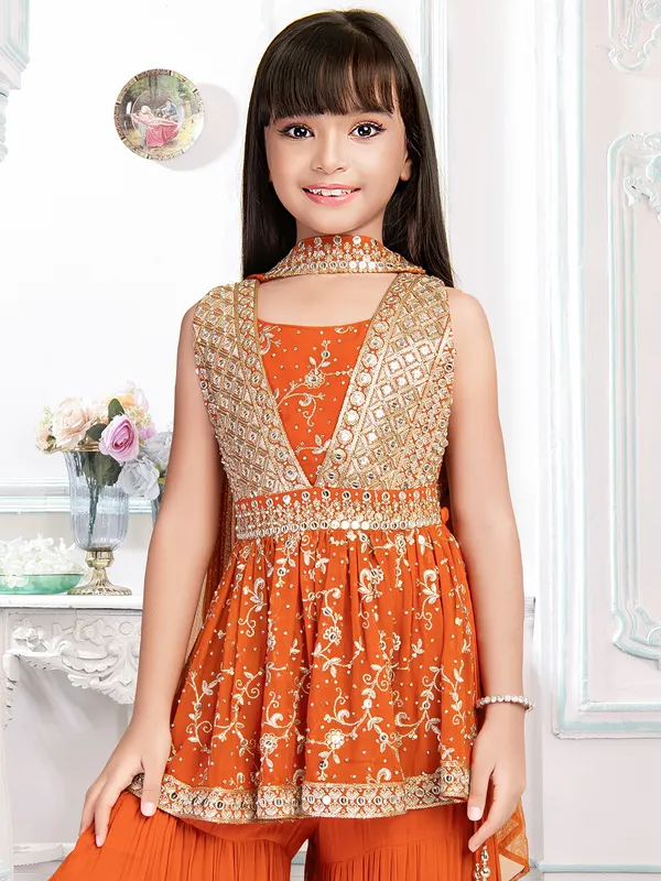 Attractive orange georgette sharara set