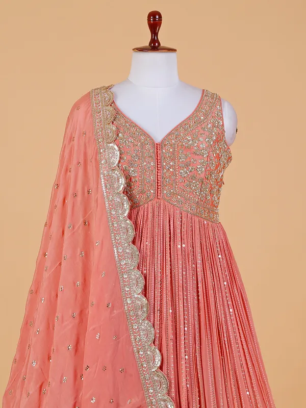 Attractive peach georgette anarkali suit