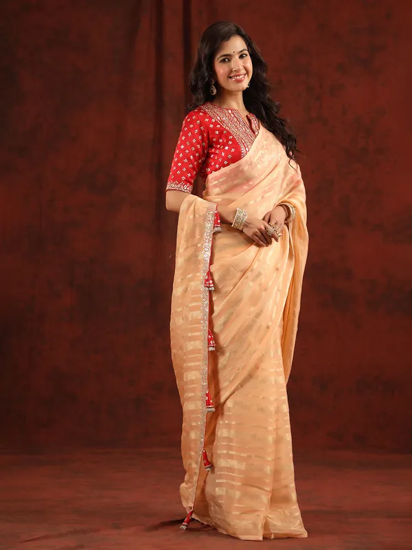 Attractive peach organza saree