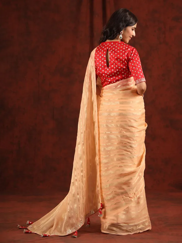 Attractive peach organza saree