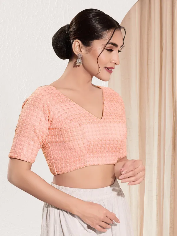 Attractive peach polyester ready made blouse
