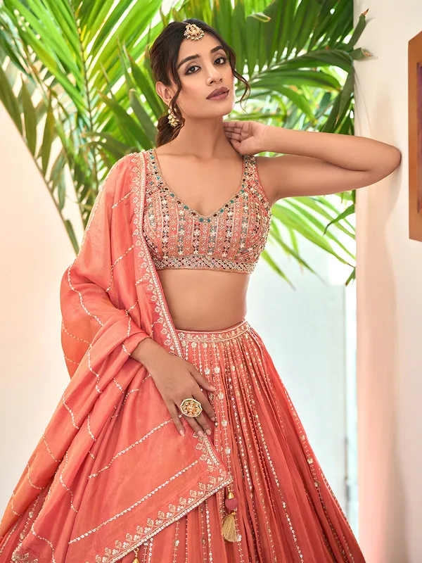 Attractive peach silk wedding lehenga choli